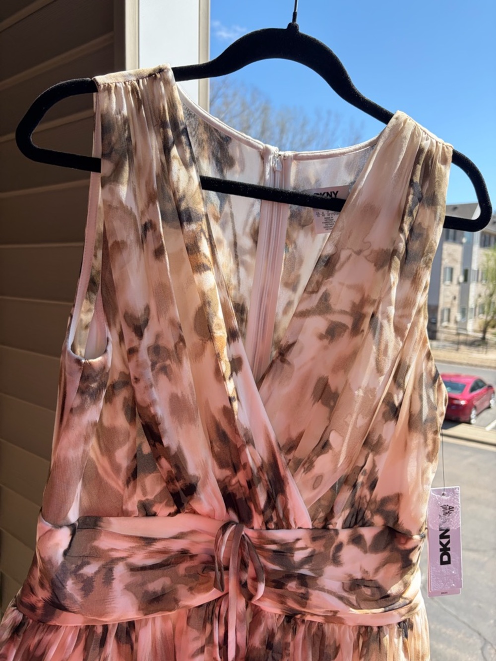 🆕✨ DKNY Tie Dye Sleeveless Mini Dress Size 10 Beige Brown Pleated Lightweight - Picture 8 of 16